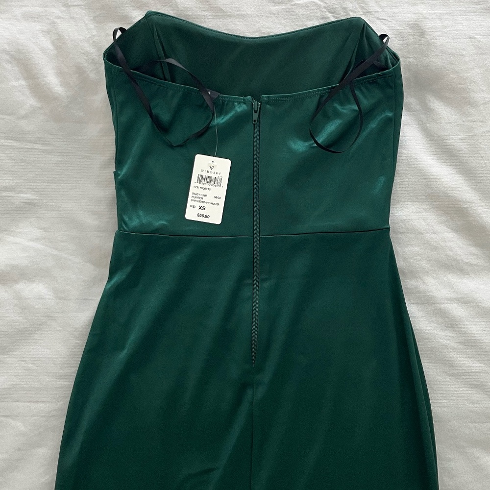 NWT Windsor XS Hunter Green Casey Strapless Midi Dress Satin Side Slit Prom - Picture 6 of 6